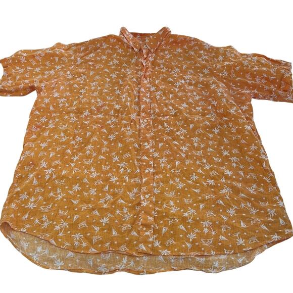 Ralph Lauren Shirt Mens 4XLT Orange 100% Linen Short Sleeve Button Down Tropical - Picture 1 of 8